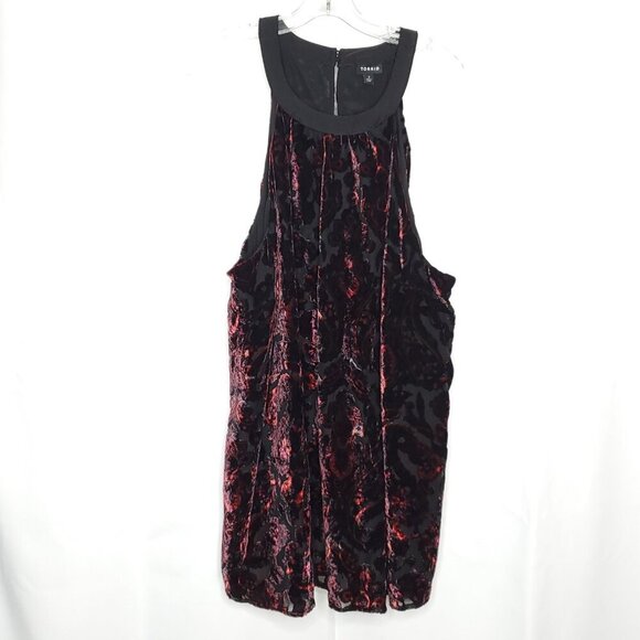 Torrid Tank Halter Top 3 Red Black Floral Paisley Velvet Burnout Whimsigoth - Picture 2 of 9